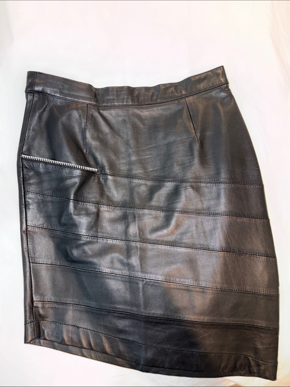 Black Faux Leather Pencil Skirt with Zip Detail